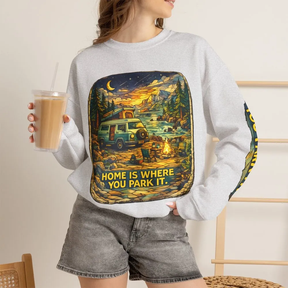 4711905735907656217_2048.jpeg Unisex Heavy Blend™ Crewneck Sweatshirt — "Home Is Where You Park It" Design Cubic-Line
