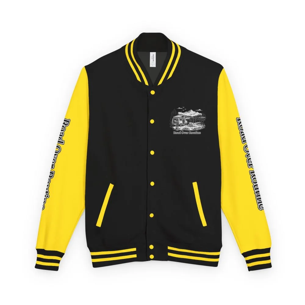 4732010058382644269_2048.jpeg Unisex Heavyweight Letterman Jacket — "Road Over Routine" Travel Varsity Coat