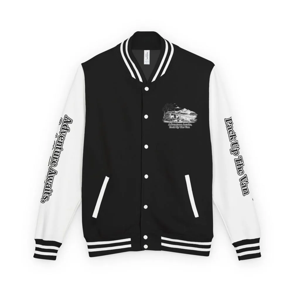 4740747155096125293_2048.jpeg Unisex Heavyweight Letterman Jacket — "Adventure Awaits,Pack Up The Van" Travel Varsity Coat