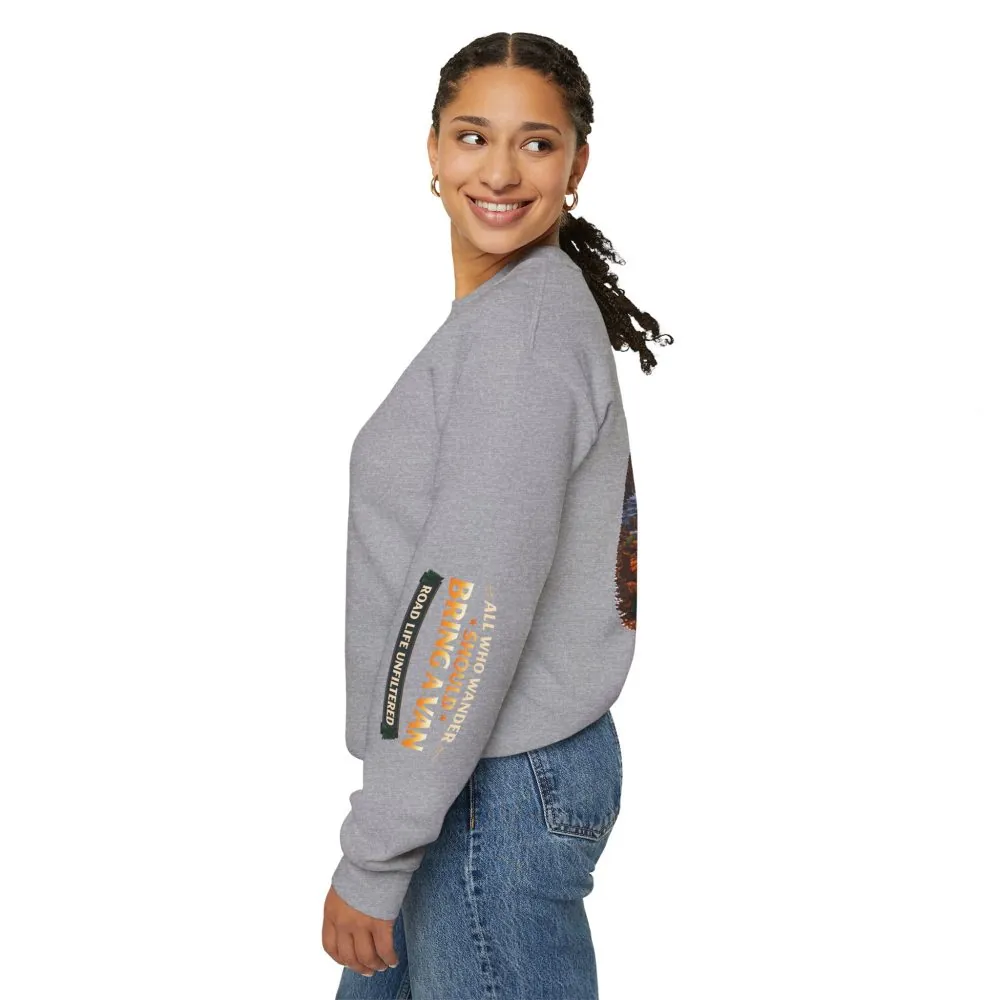 4748010198918898258_2048.jpeg Unisex Heavy Blend™ Crewneck Sweatshirt — "All Who wander Should Bring A Van" Design Scenic-Line
