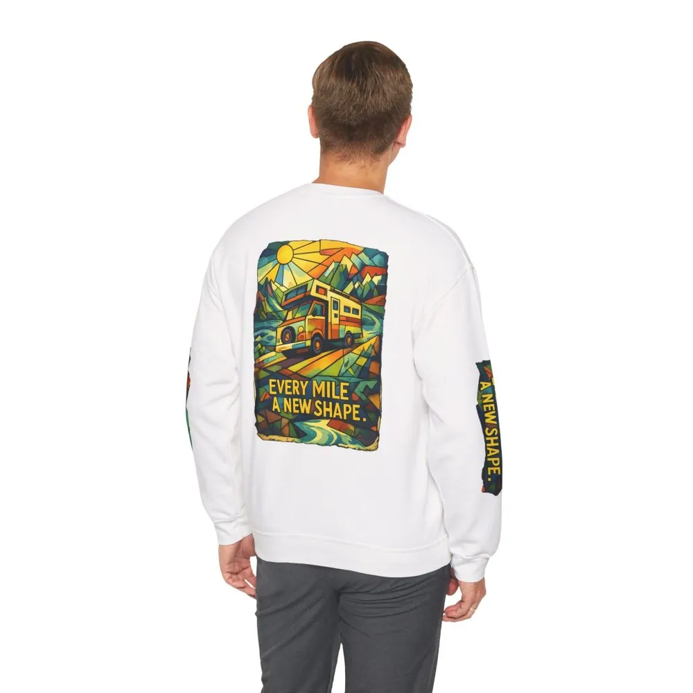 Unisex Heavy Blend™ Crewneck Sweatshirt — "Every Mile A New Shape" Design Cubic-Line