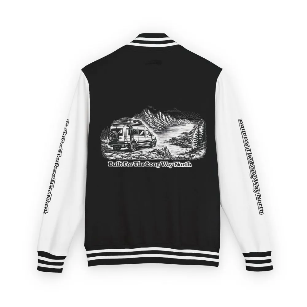 4767583697208238624_2048.jpeg Unisex Heavyweight Letterman Jacket — "Built For The Long Way North" Travel Varsity Coat