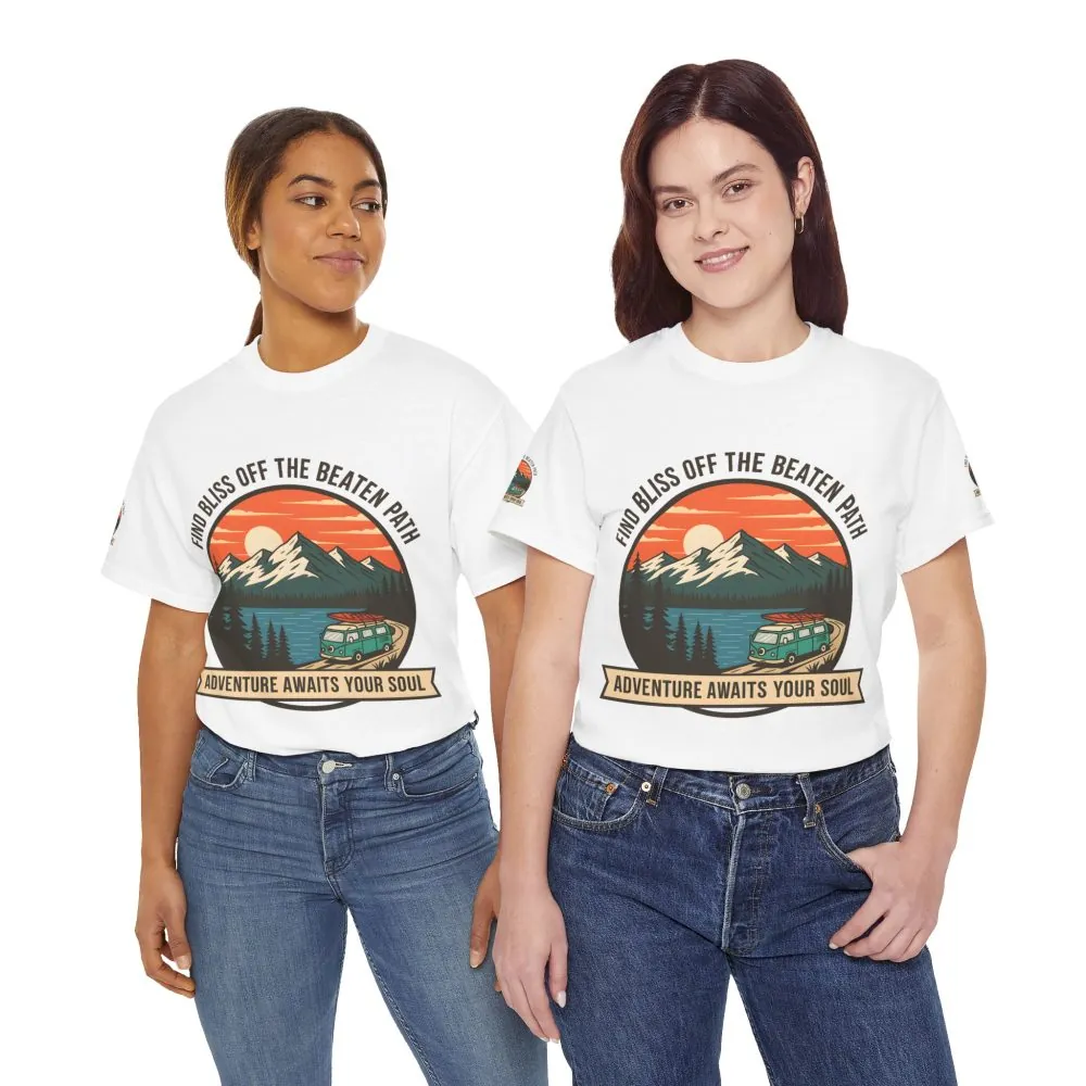 Unisex Heavy Cotton Tee — "Find Bliss Off the Beaten Path" Mountain & Camper T‑Shirt