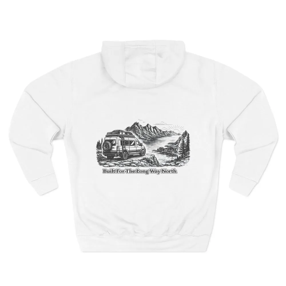 4807911347195298589_2048.jpeg Three-Panel Fleece Hoodie - "Built For The Long Way North" Design Minimal-Line