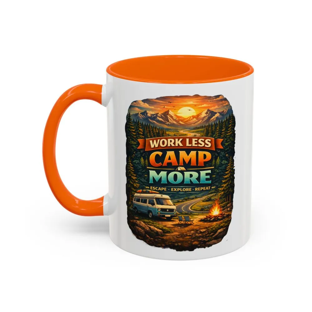 Accent Coffee Mug (11, 15oz) — "Work Less-Camp More" Design Scenic-Line