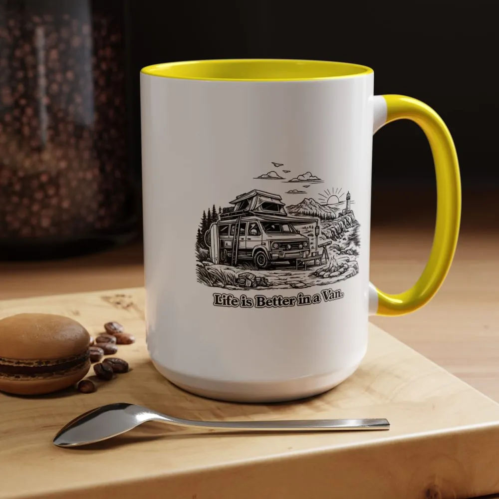 Accent Coffee Mug (11, 15oz) — "Life Is Better In A Van" Design Minimal-Line