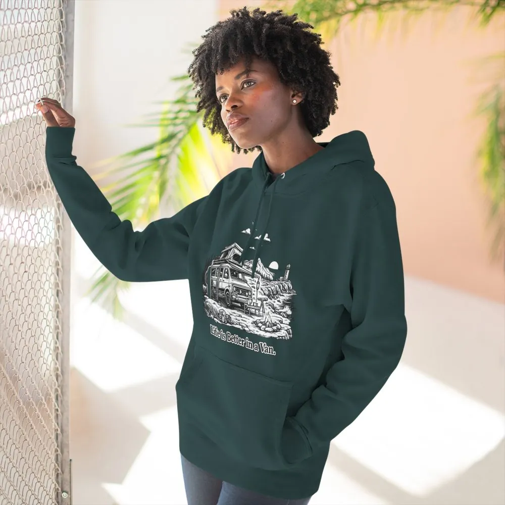 Three-Panel Fleece Hoodie - "Life Is Better In A Van" Design Minimal-Line