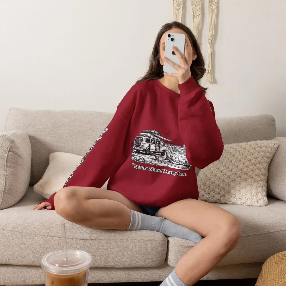 4845403350452994182_2048.jpeg Unisex Heavy Blend™ Crewneck Sweatshirt — "Explore More Worry Less" Design Minimal-Line