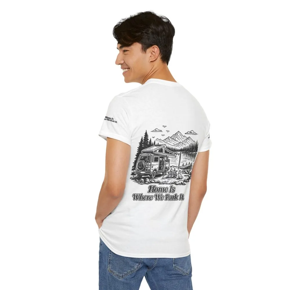48731846973963691_2048.jpeg Unisex Heavy Cotton Tee — "Home Is Where You Park It" Design Minimal-Line