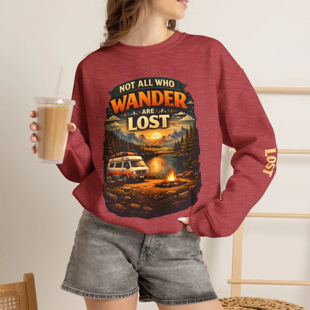Unisex Heavy Blend™ Crewneck Sweatshirt — "Not All Who Wander Are Lost" Design Scenic-Line