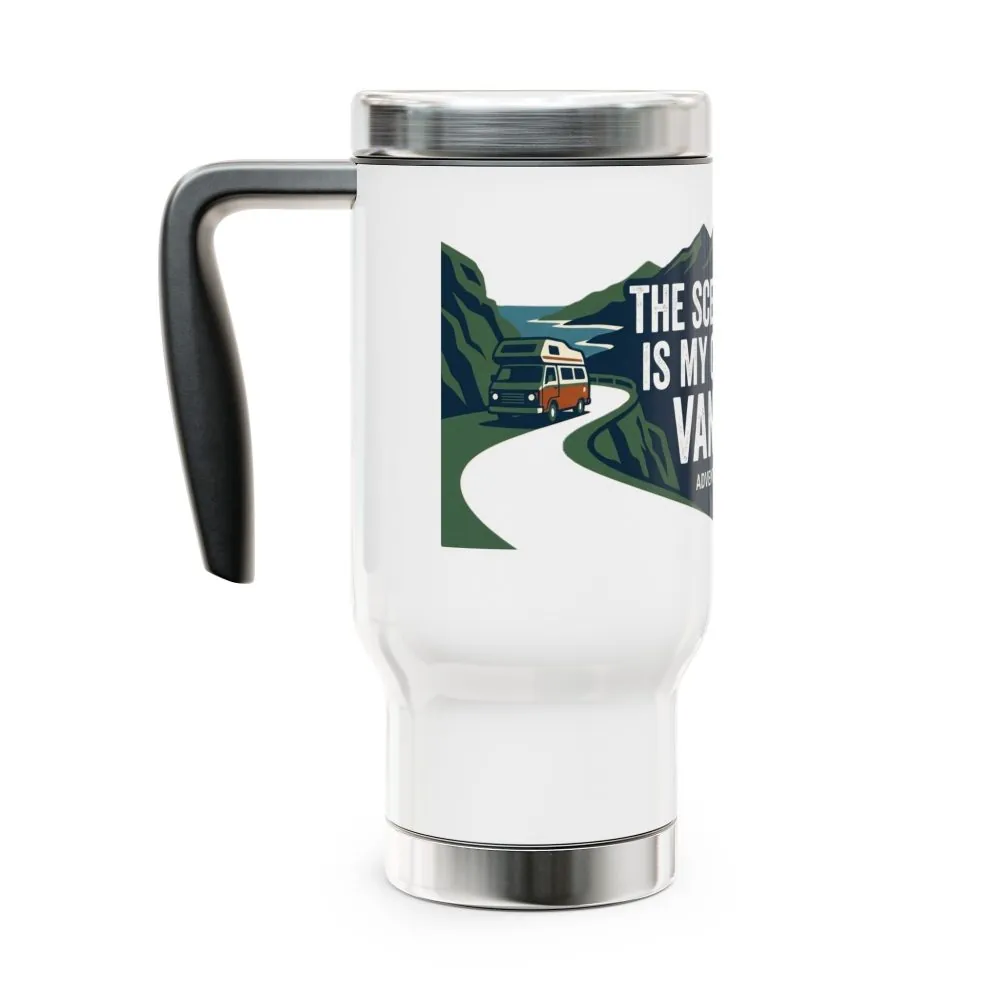 4905598390600776442_2048.jpeg Stainless Steel Travel Mug with Handle, 14oz — “The Scenic Route Is My Commute”