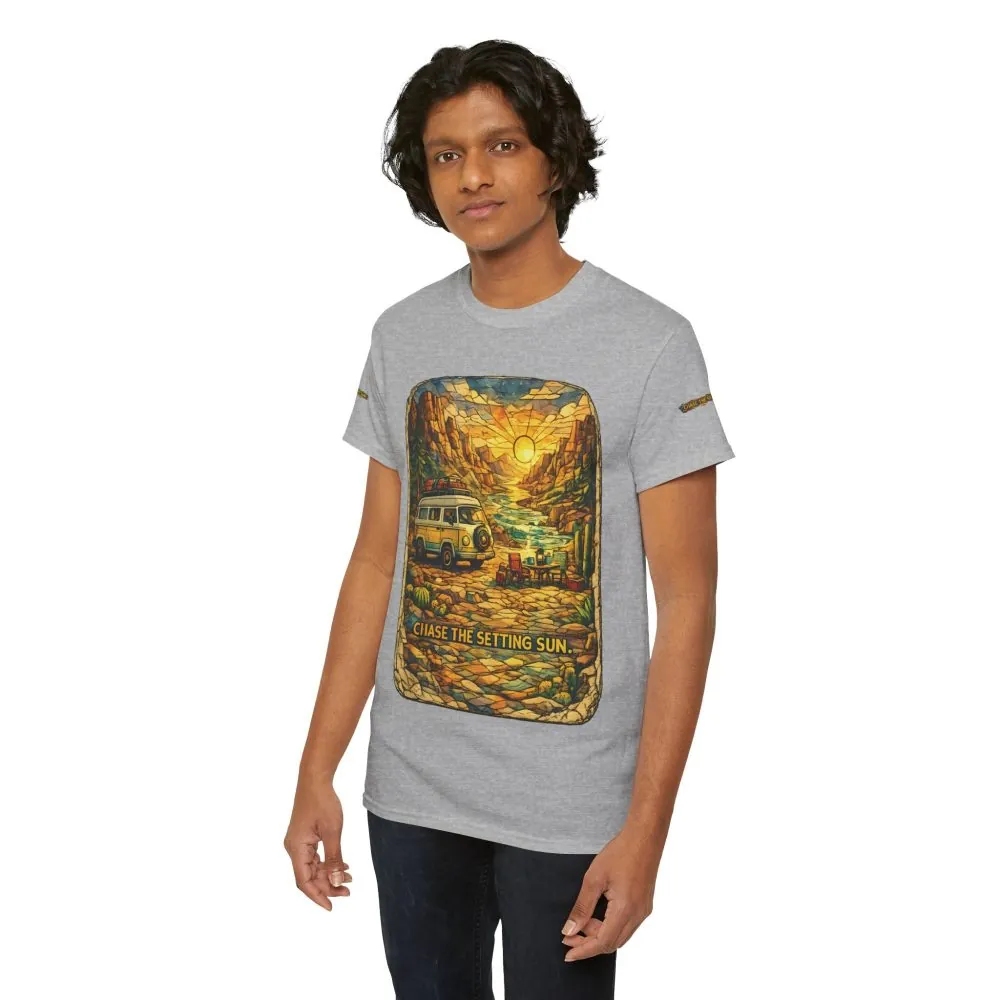 4911921643670153985_2048.jpeg Unisex Heavy Cotton Tee — "Chase The Settings Sun" Design Cubic-Line