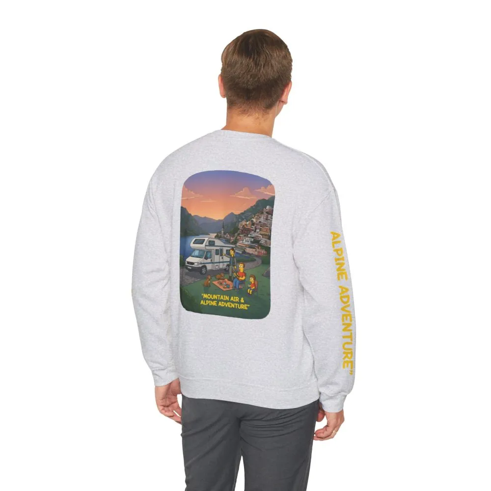 Unisex Heavy Blend™ Crewneck Sweatshirt — "Mountain Air-Alpine Adventure" Design Sitcom-Line