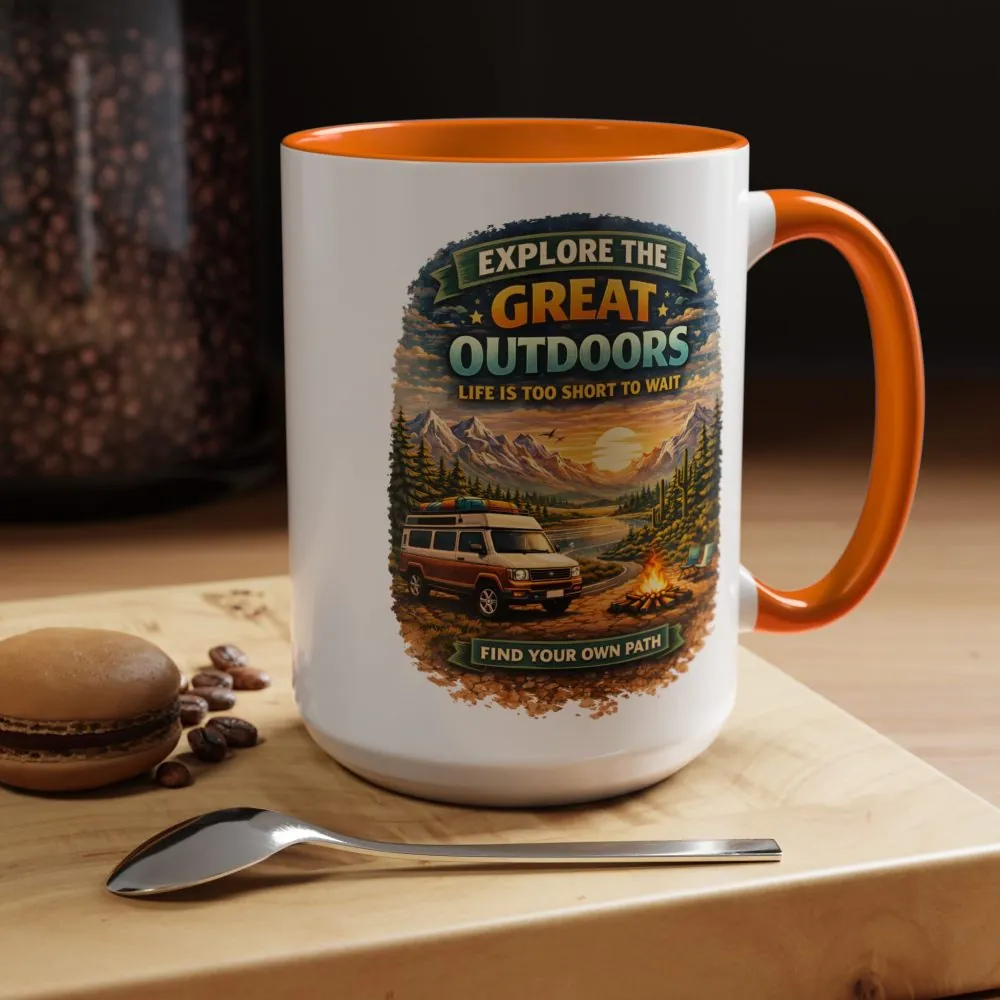 Accent Coffee Mug (11, 15oz) — "Explore The Great Outdoors" Design Scenic-Line