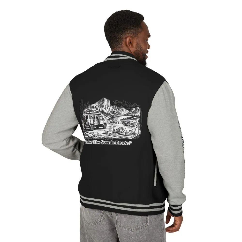 4923079633149736844_2048.jpeg Unisex Heavyweight Letterman Jacket — "Take The Scenic Route" Travel Varsity Coat