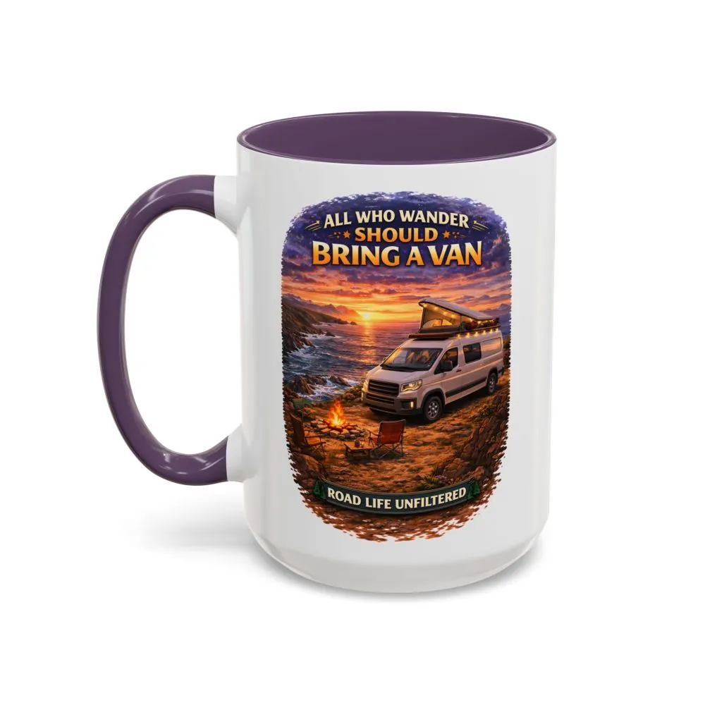 Accent Coffee Mug (11, 15oz) — "All Who wander Should Bring A Van" Design Scenic-Line