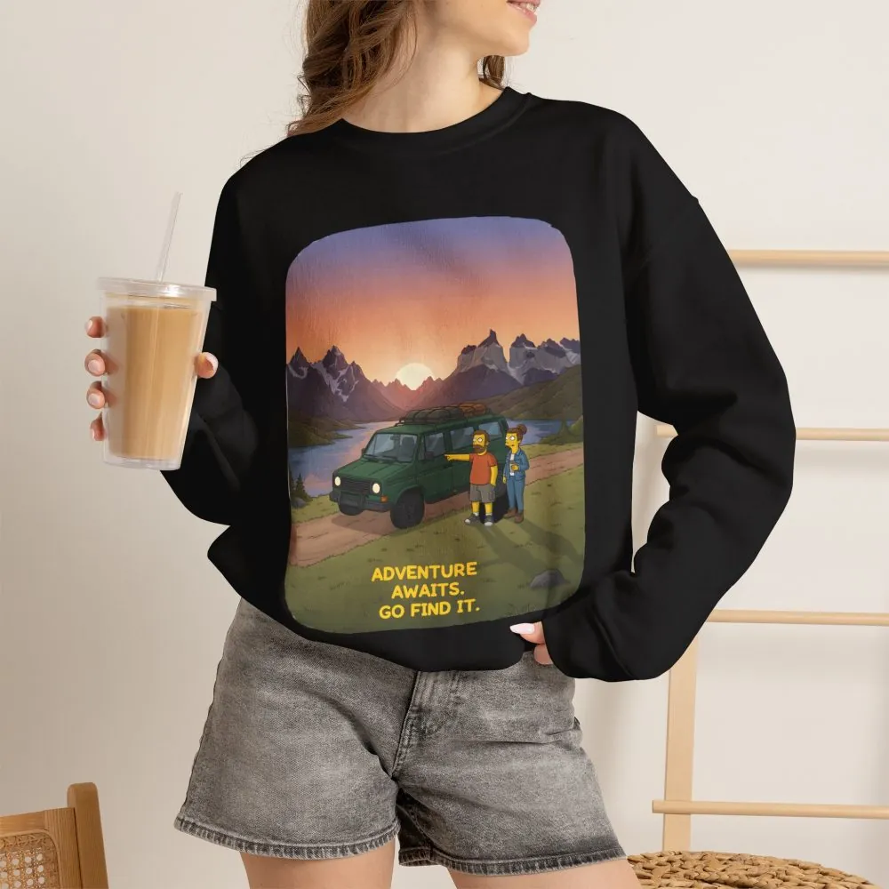 Unisex Heavy Blend™ Crewneck Sweatshirt — "Adventure Awaits-Go Find It" Design Sitcom-Line