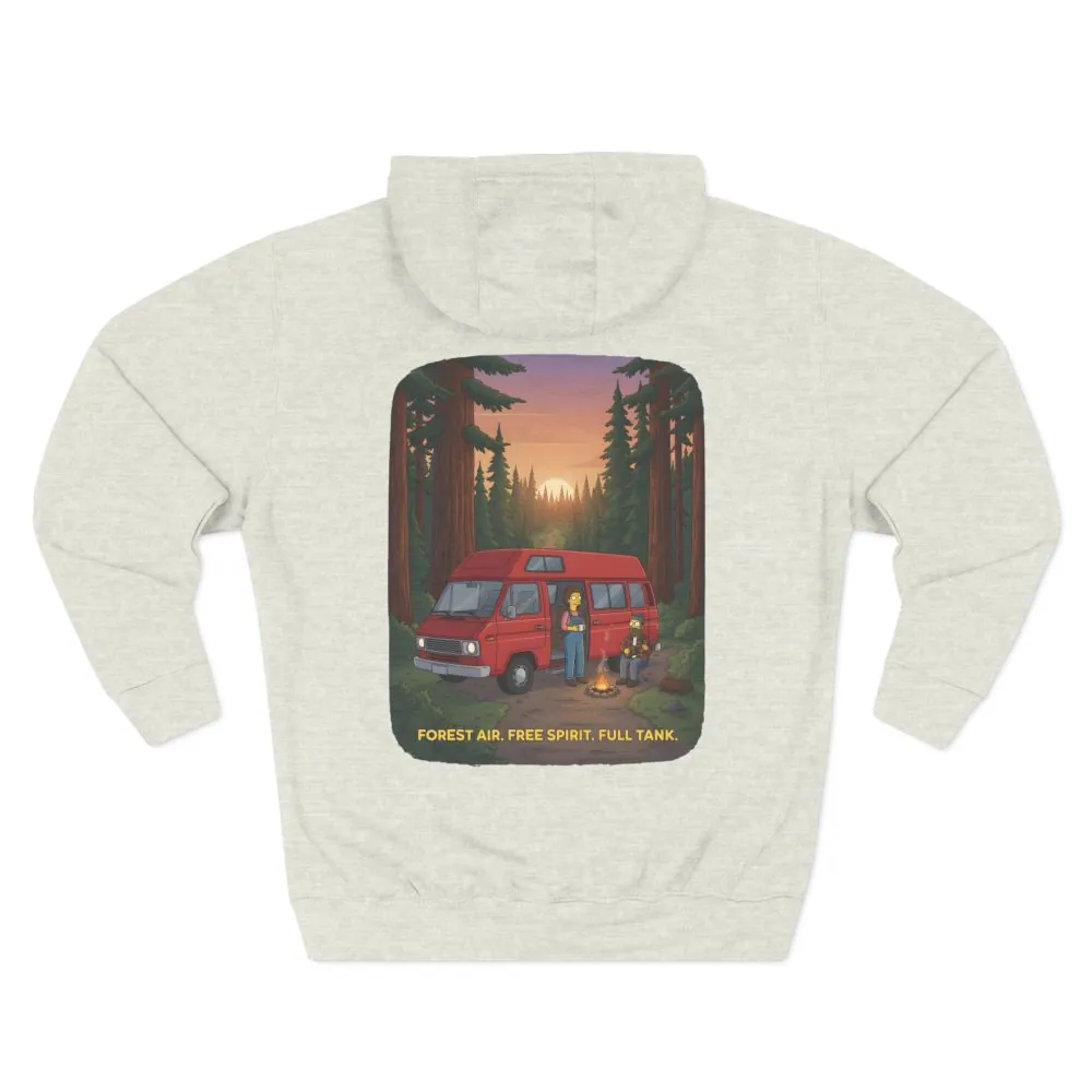 Three-Panel Fleece Hoodie - "Forest Air Free Spirit Full Tank" Design Sitcom-Line