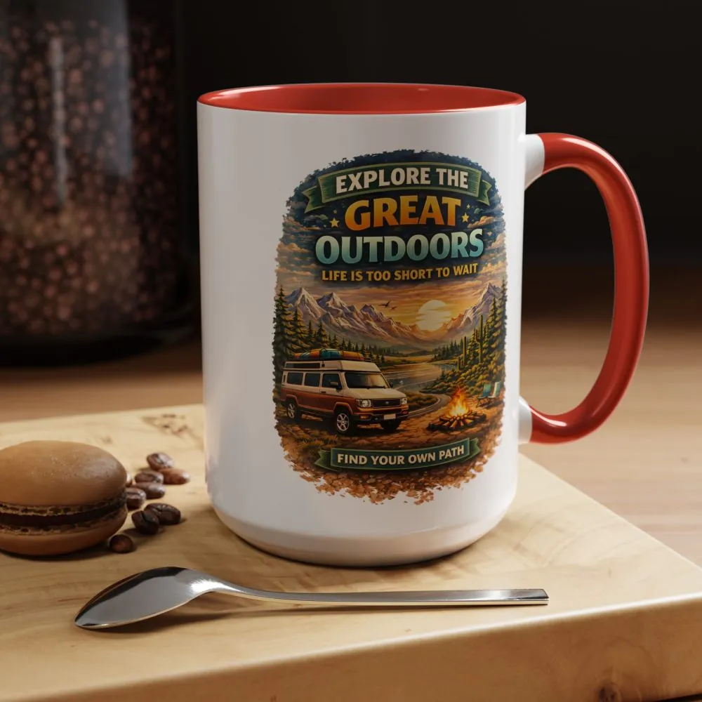 Accent Coffee Mug (11, 15oz) — "Explore The Great Outdoors" Design Scenic-Line