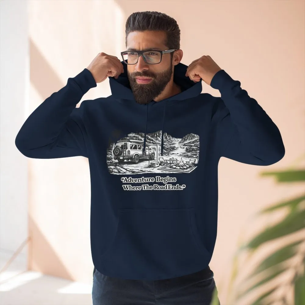 4988916861848802808_2048.jpeg Three-Panel Fleece Hoodie - "Adventure Begins Where The Road Ends" Design Minimal-Line