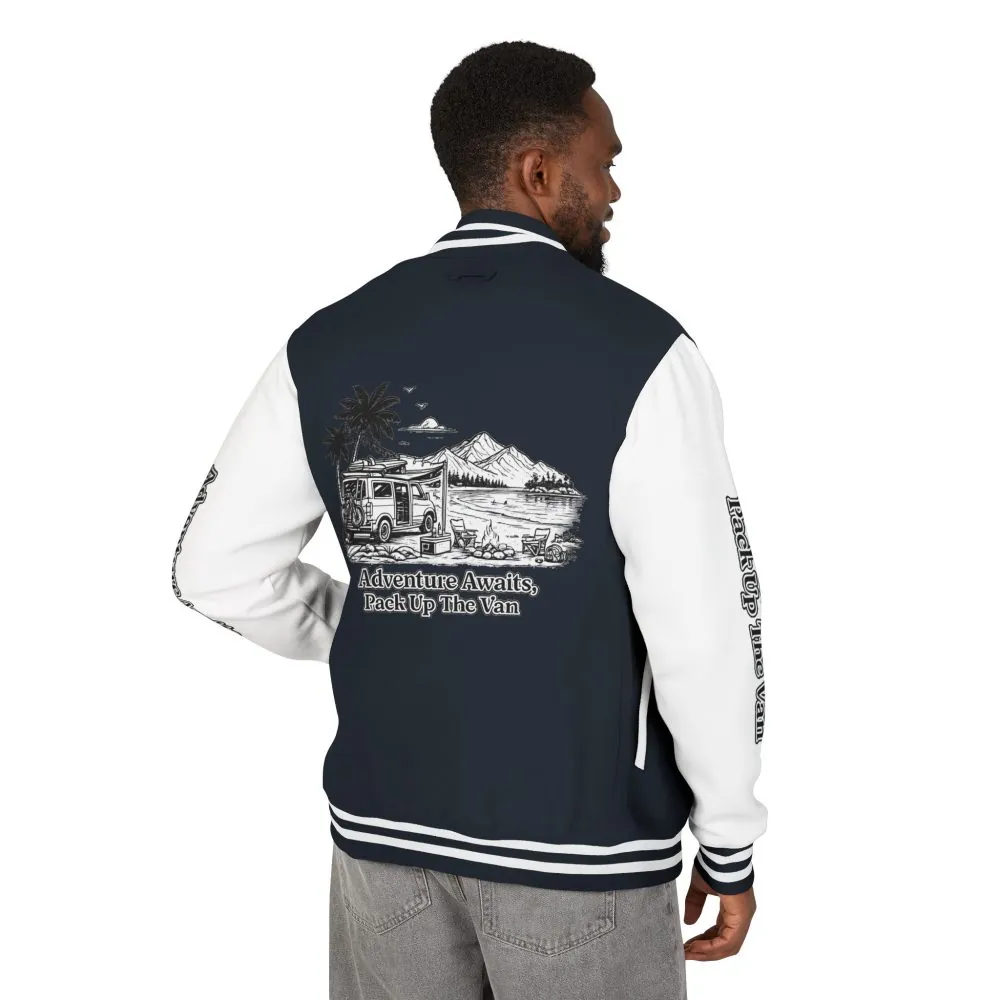 499159816526513706_2048.jpeg Unisex Heavyweight Letterman Jacket — "Adventure Awaits,Pack Up The Van" Travel Varsity Coat