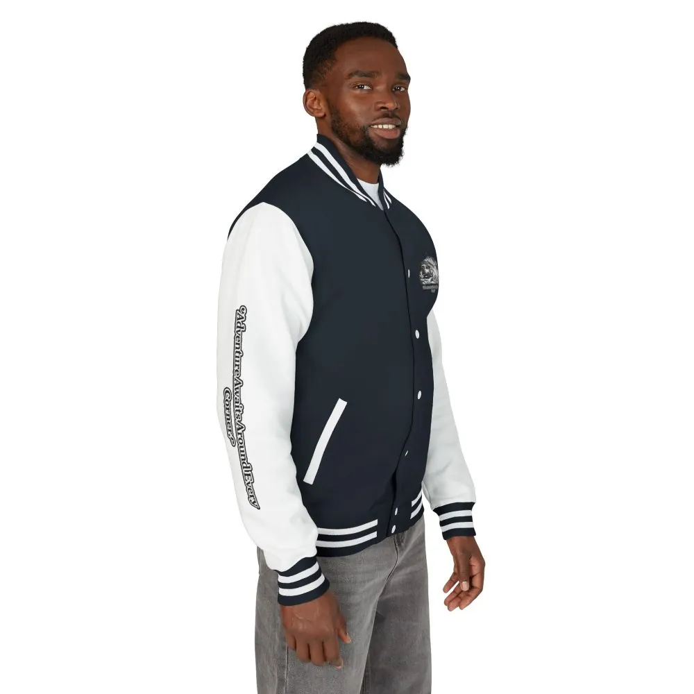 4994132595590746863_2048.jpeg Unisex Heavyweight Letterman Jacket — "Adventure Awaits Around Every Corner" Travel Varsity Coat