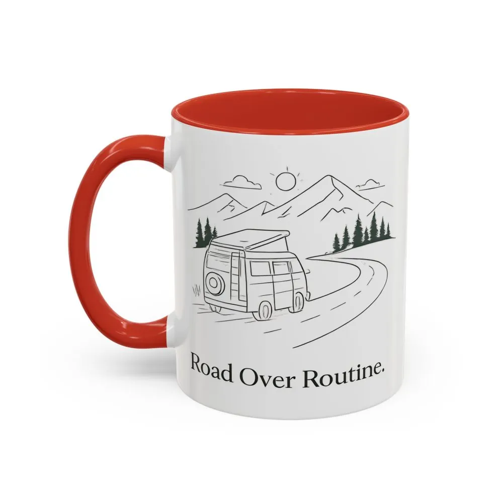 Accent Coffee Mug (11, 15oz) — "Road Over Routine" Design Minimal-Line