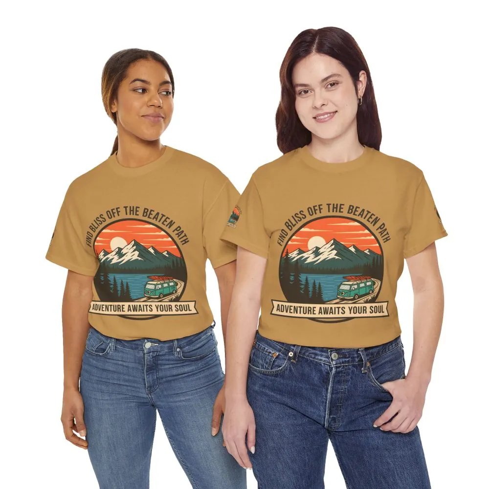 Unisex Heavy Cotton Tee — "Find Bliss Off the Beaten Path" Mountain & Camper T‑Shirt