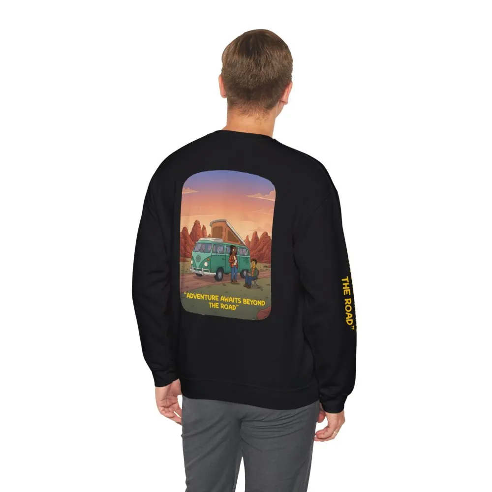 5001219807688599663_2048.jpeg Unisex Heavy Blend™ Crewneck Sweatshirt — "Adventure Awaits Beyond The Road" Design Sitcom-Line