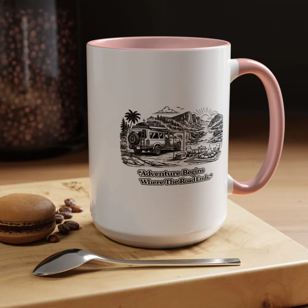 5012653381411317060_2048.jpeg Accent Coffee Mug (11, 15oz) — "Adventure Begins Where The Road Ends" Design Minimal-Line