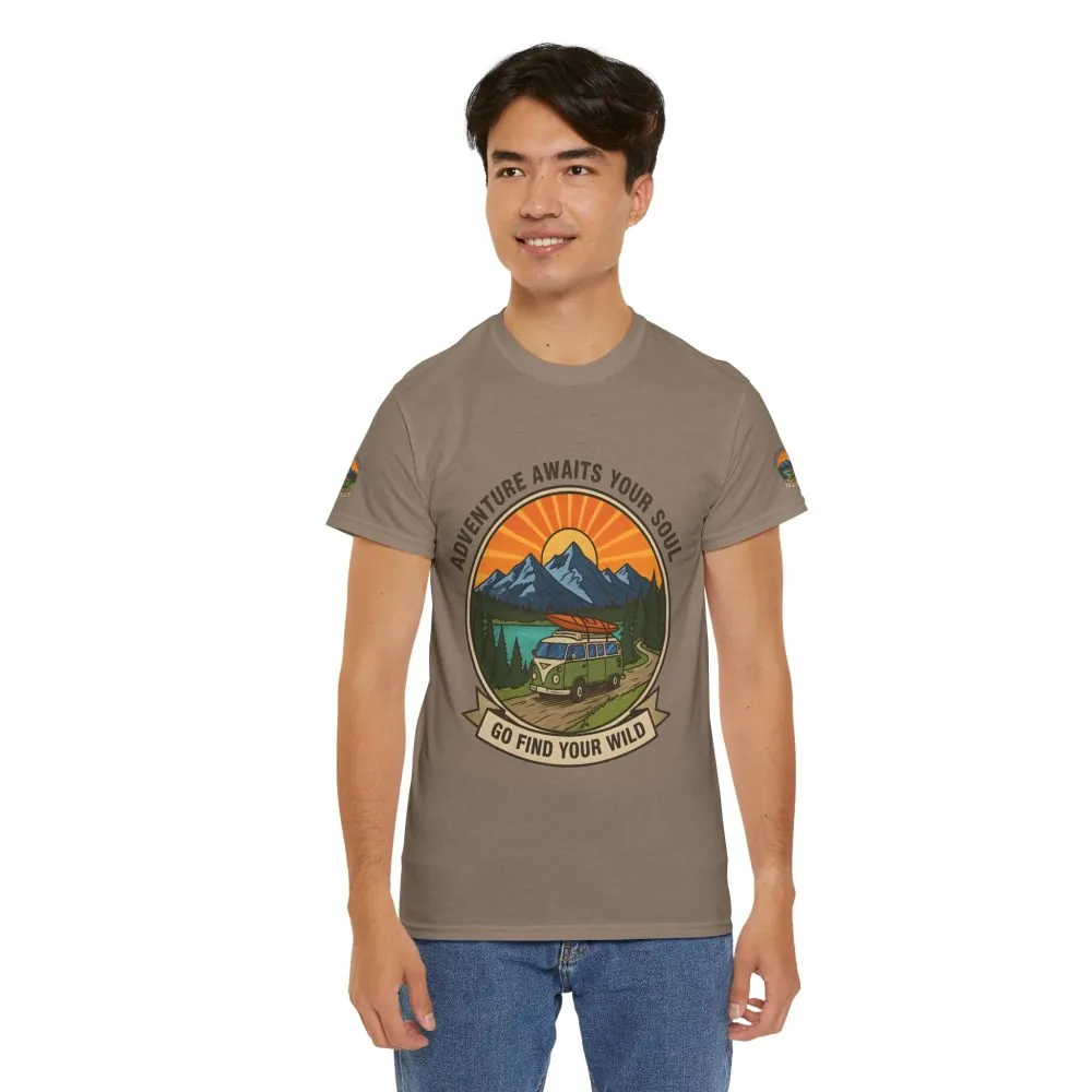 5019448214756159300_2048.jpeg Unisex Heavy Cotton Tee — “Adventure Awaits Your Soul: Go Find Your Wild” Van & Mountain Graphic