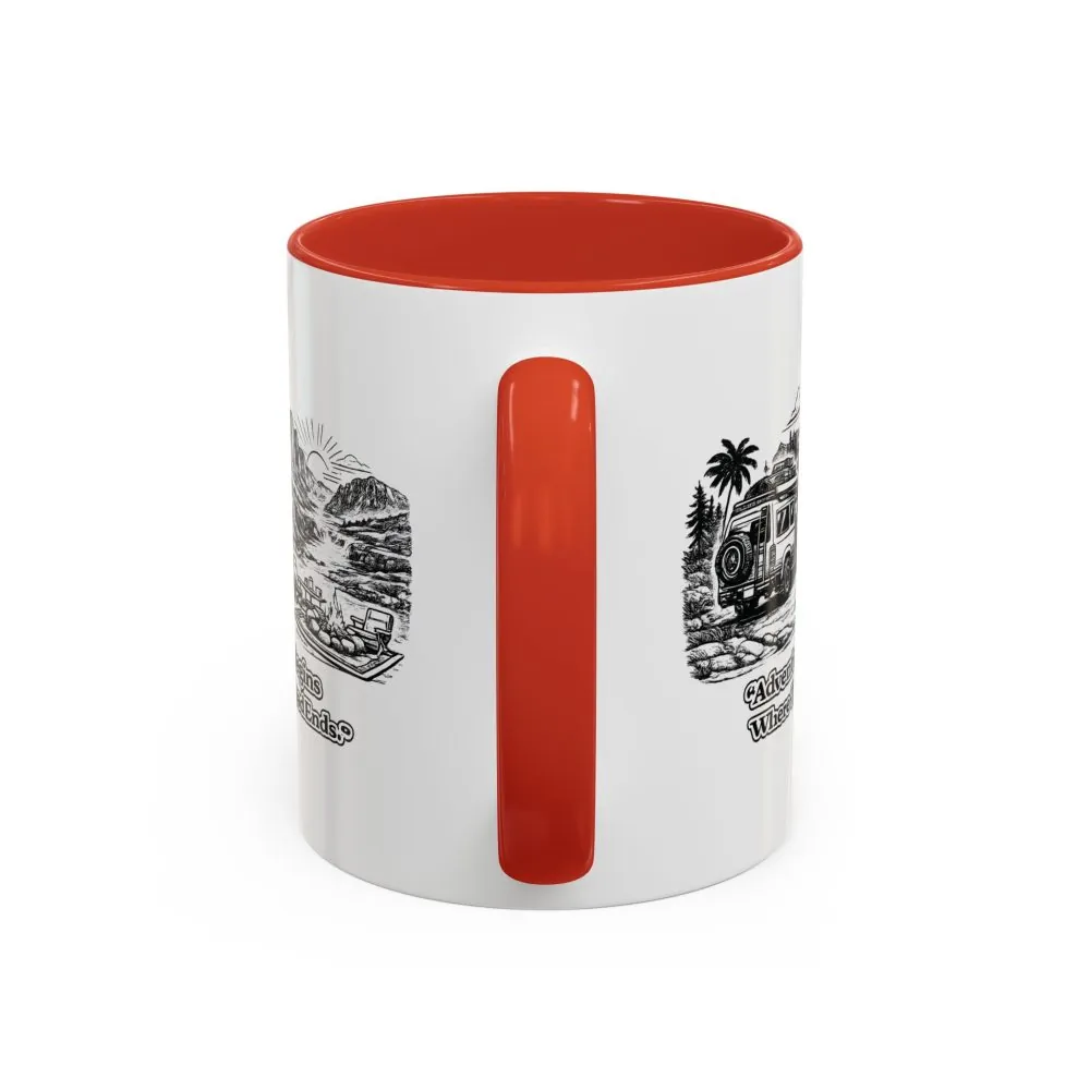 5038023187163675808_2048.jpeg Accent Coffee Mug (11, 15oz) — "Adventure Begins Where The Road Ends" Design Minimal-Line