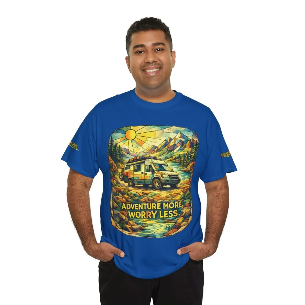 5039446555109264398_2048.jpeg Unisex Heavy Cotton Tee — "Adventure More Worry Less" Design Cubic-Line