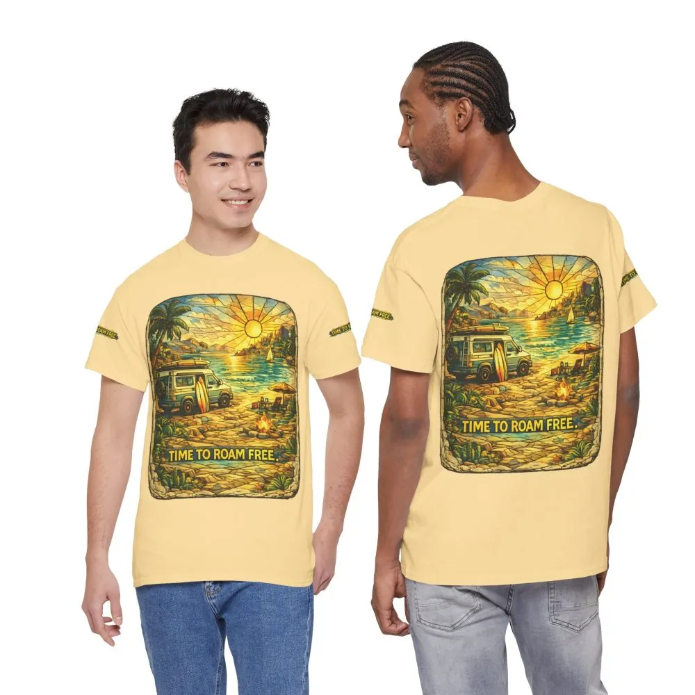 Unisex Heavy Cotton Tee — "Time To Roam Free" Design Cubic-Line