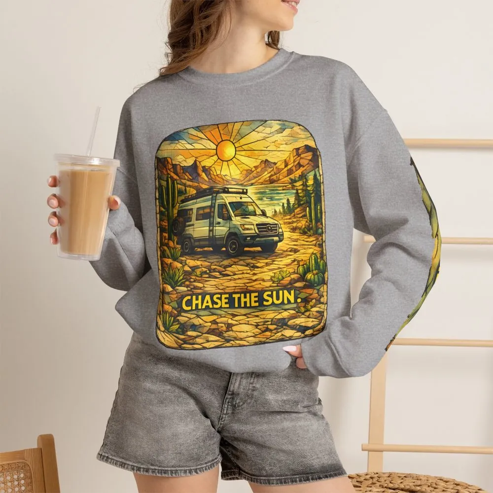 5045054037986494714_2048.jpeg Unisex Heavy Blend™ Crewneck Sweatshirt — "Chase The Sun" Design Cubic-Line
