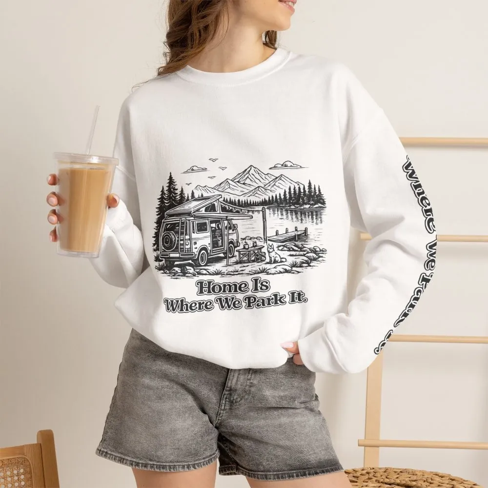 5049269424232782789_2048.jpeg Unisex Heavy Blend™ Crewneck Sweatshirt — "Home Is Where You Park It" Design Minimal-Line