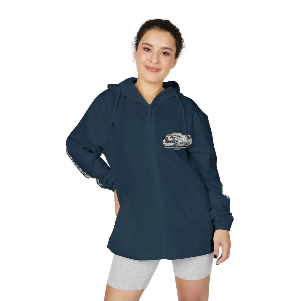 Unisex Full-Zip Windbreaker Jacket — "Adventure Awaits" (Design "Minimal-Line")
