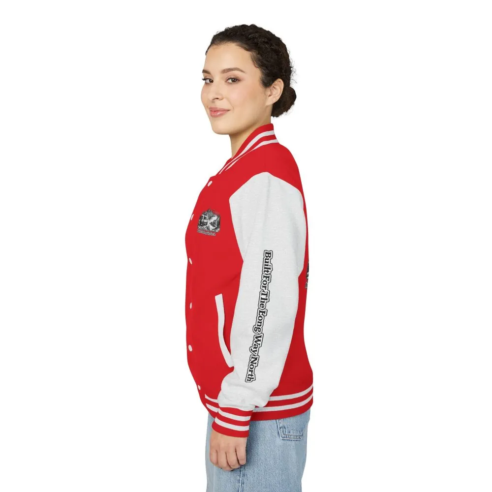 5069264874748104415_2048.jpeg Unisex Heavyweight Letterman Jacket — "Built For The Long Way North" Travel Varsity Coat