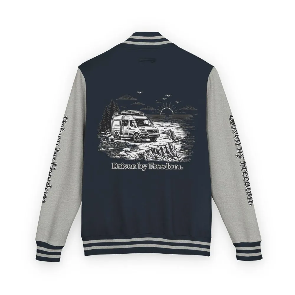 5088220015129320297_2048.jpeg Unisex Heavyweight Letterman Jacket — "Driven By freedom" Travel Varsity Coat