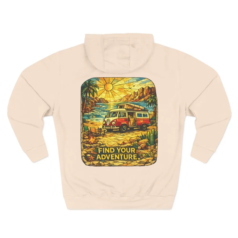 Three-Panel Fleece Hoodie - ""Find Your Adventure"" Design Cubic-Line