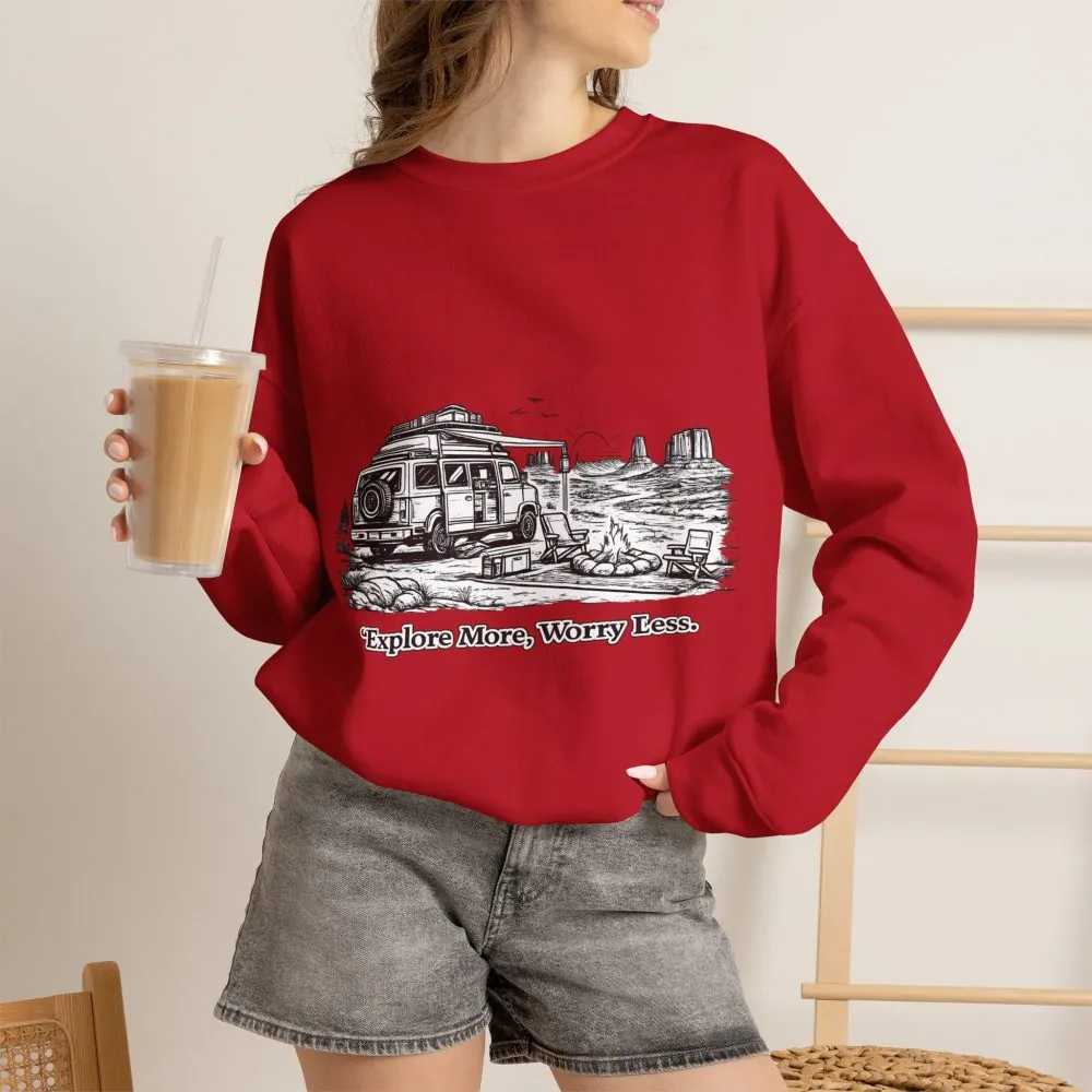 5092598596880386898_2048.jpeg Unisex Heavy Blend™ Crewneck Sweatshirt — "Explore More Worry Less" Design Minimal-Line
