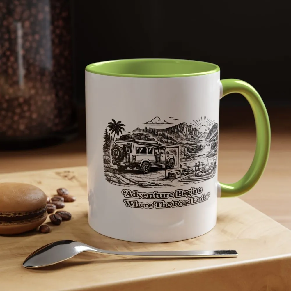 5092654969564030748_2048.jpeg Accent Coffee Mug (11, 15oz) — "Adventure Begins Where The Road Ends" Design Minimal-Line