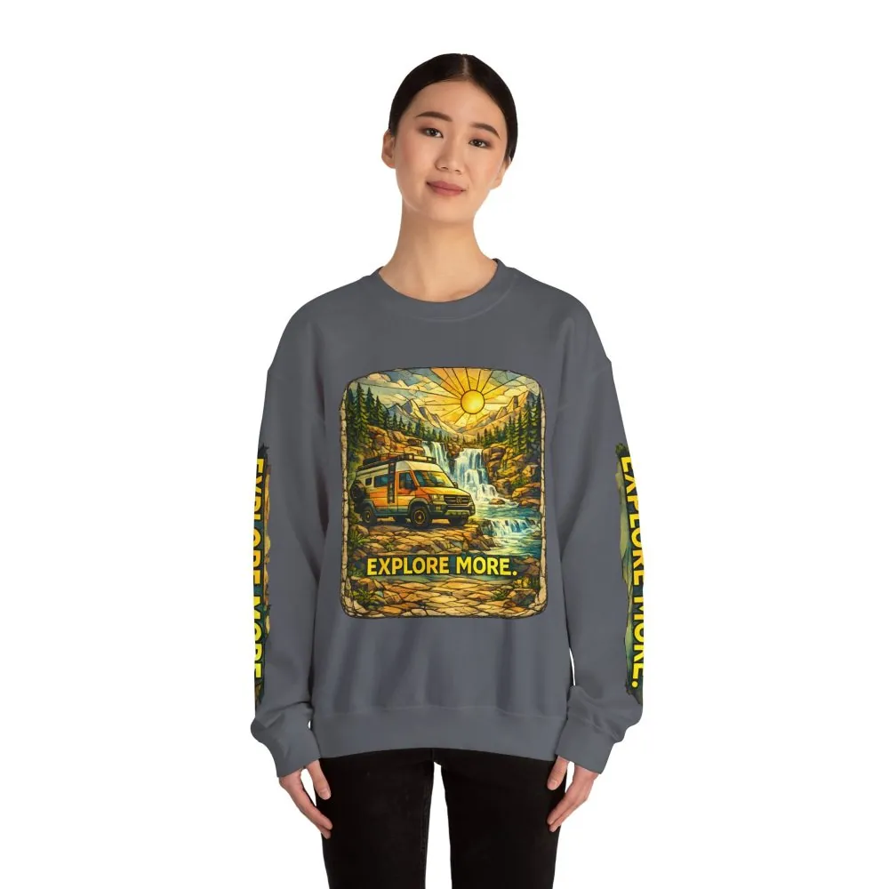 Unisex Heavy Blend™ Crewneck Sweatshirt — "Explore More" Design Cubic-Line