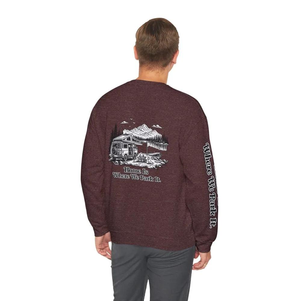 5101371954957310525_2048.jpeg Unisex Heavy Blend™ Crewneck Sweatshirt — "Home Is Where You Park It" Design Minimal-Line