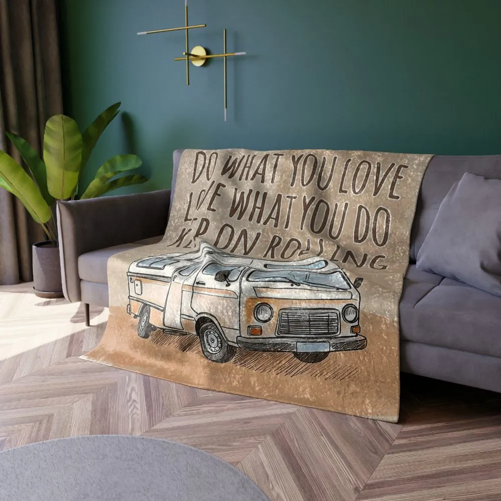 5101447875850081293_2048.jpeg Crushed Velvet Blanket - Vintage Camper RV Throw with 'Do What You Love, Love What You Do, Keep On Rolling' Quote