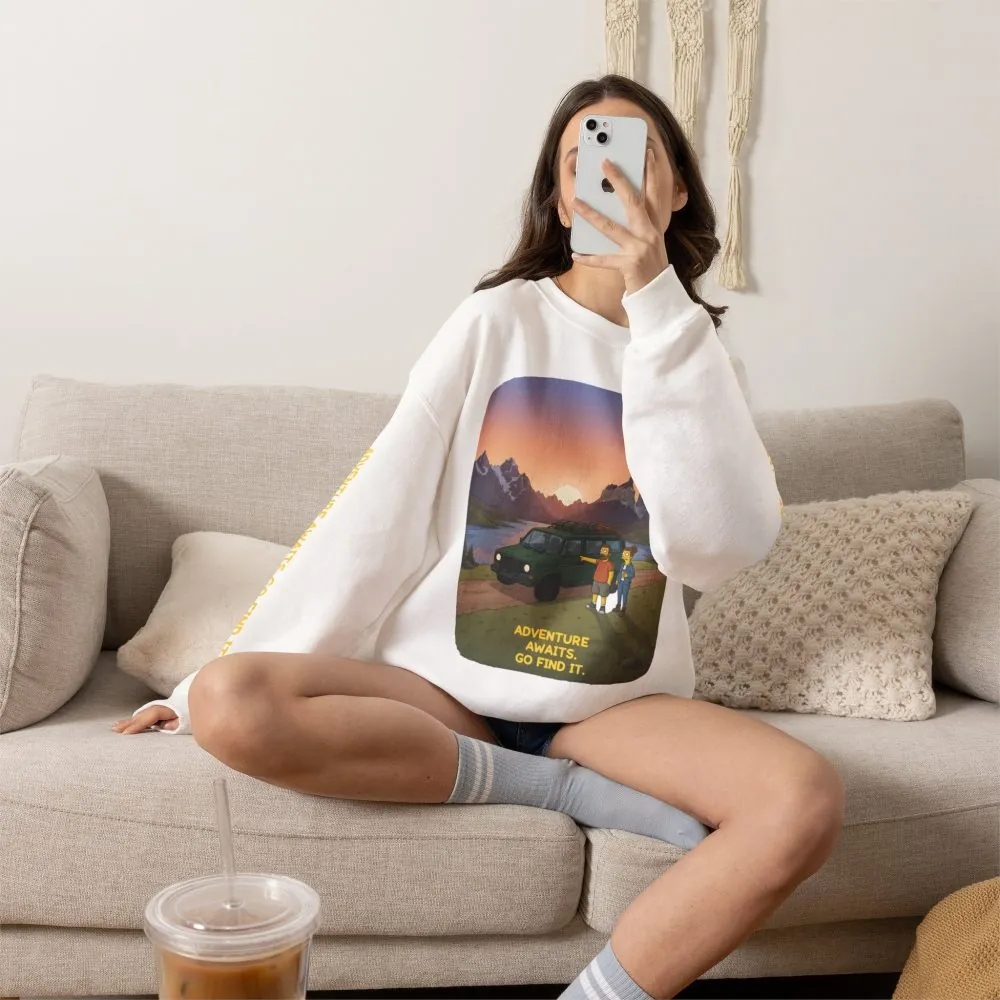 Unisex Heavy Blend™ Crewneck Sweatshirt — "Adventure Awaits-Go Find It" Design Sitcom-Line