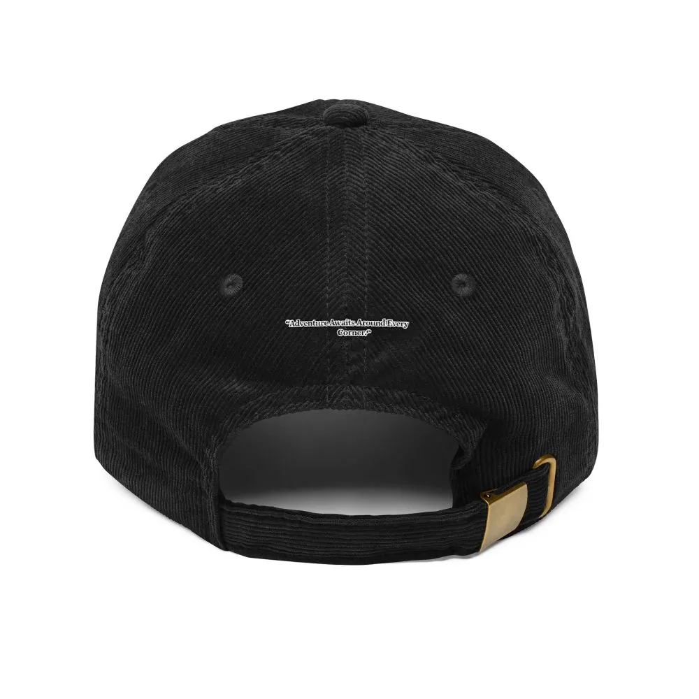 5108113477150999901_2048.jpeg Vintage Corduroy Cap (Embroidery) — "Adventure Awaits Around Every Corner" Embroidered Hat