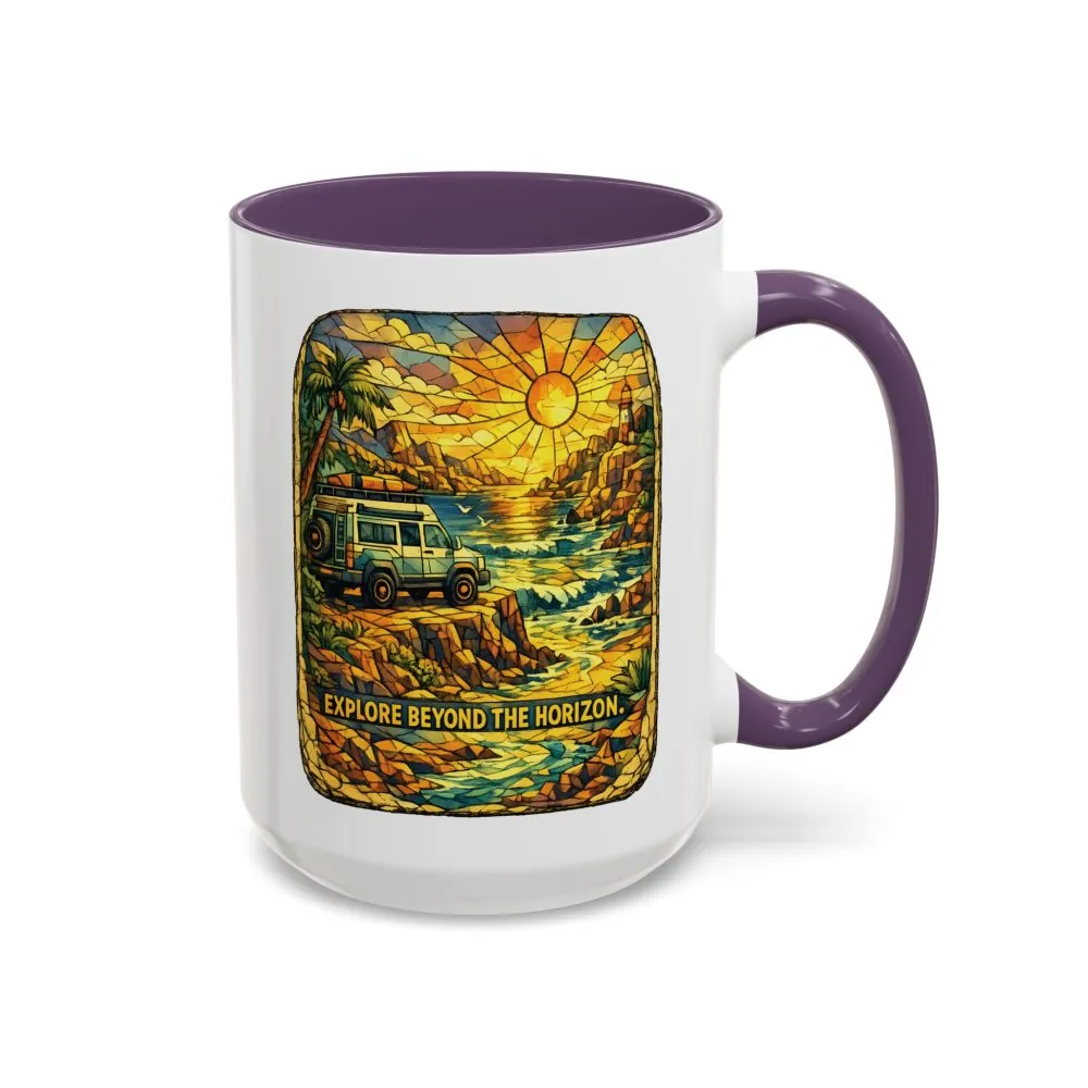 Accent Coffee Mug (11, 15oz) — "Explore Beyond The Horizon" Design Cubic-Line
