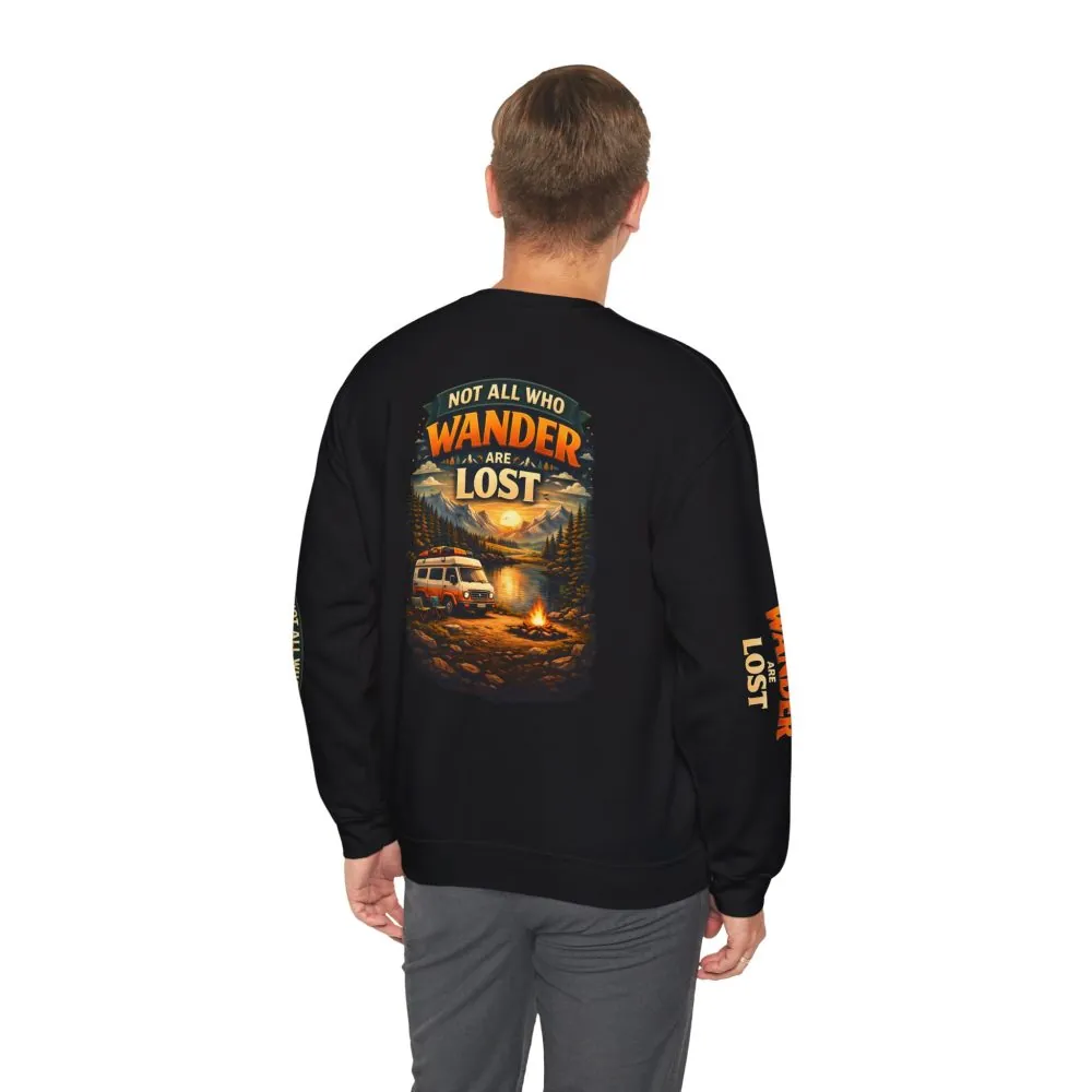 Unisex Heavy Blend™ Crewneck Sweatshirt — "Not All Who Wander Are Lost" Design Scenic-Line