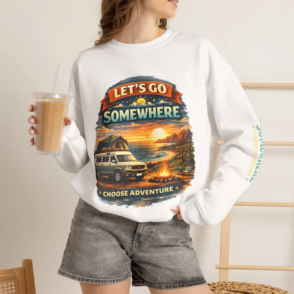 5133722380161303316_2048.jpeg Unisex Heavy Blend™ Crewneck Sweatshirt — "Lets Go Somewhere" Design Scenic-Line